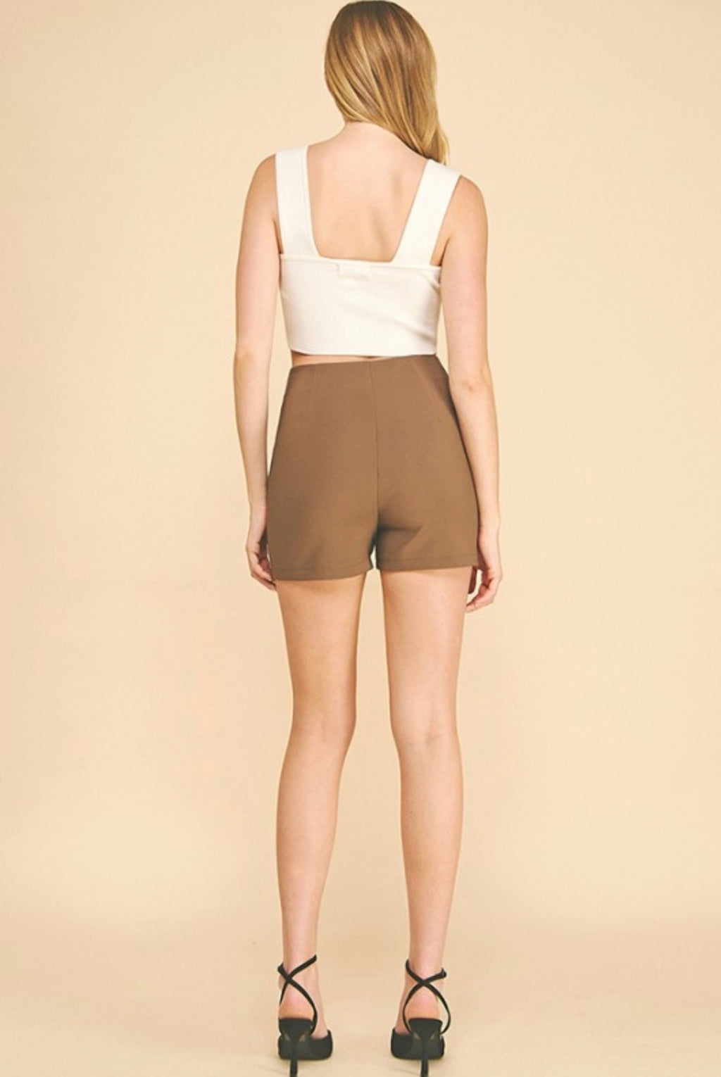 Twill Multi Darted High Rise Waist Shorts