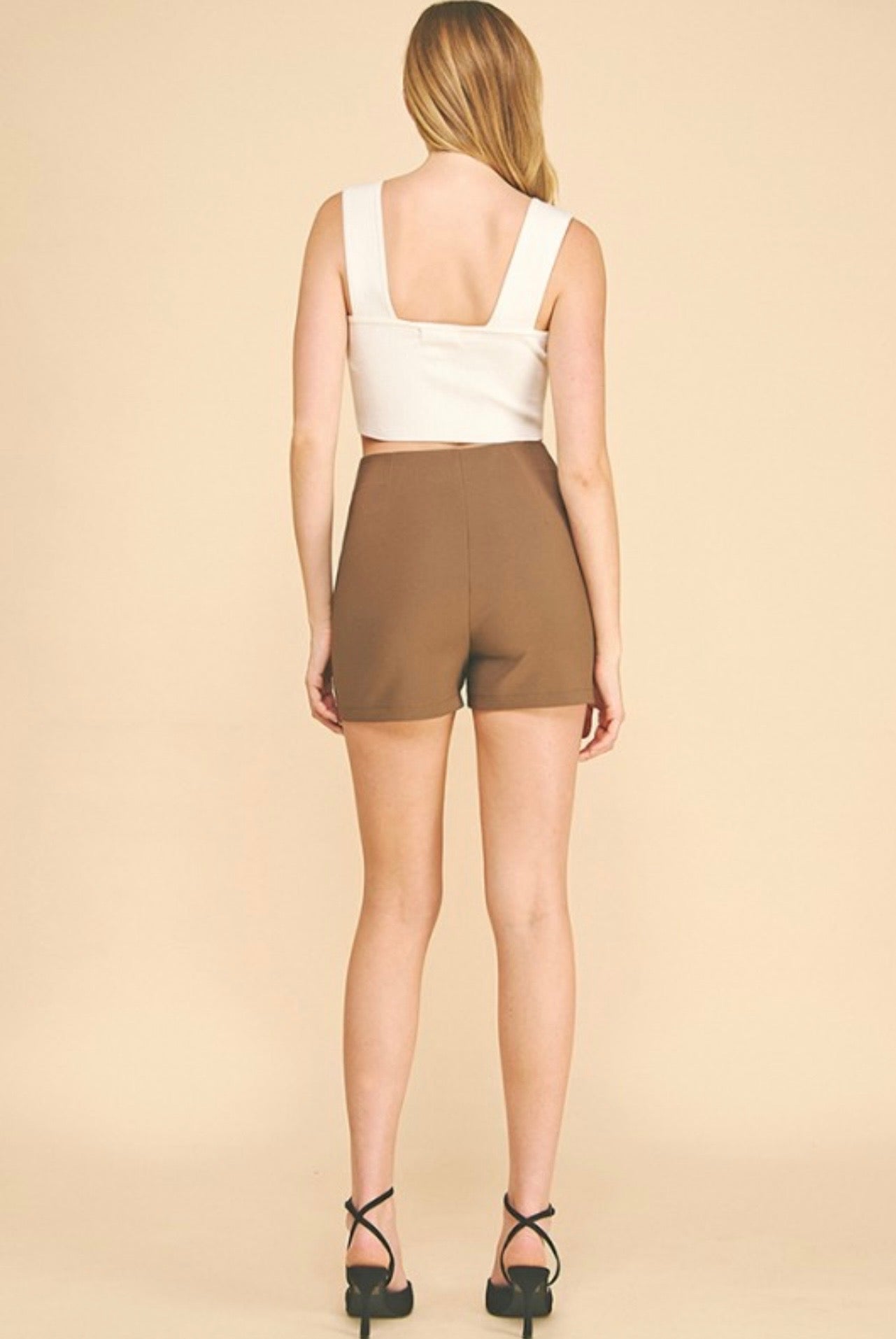 Twill Multi Darted High Rise Waist Shorts